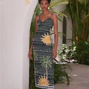 LOFT Black and Green Tropical Print Maxi Dress